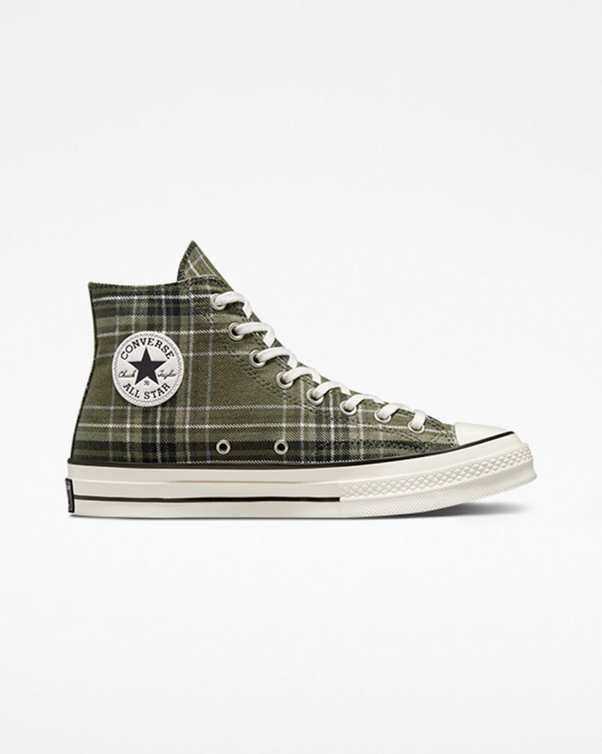 Men\'s Converse Chuck 70 Tartan High Top Shoes Olive / Black | AU 539CEV